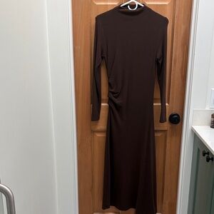 OGL ProWarm Mock Neck Ruched Brown Long Sleeve Dress